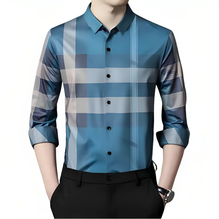 Burberry Checked Blue Premium Quality Formal Shirt-thumb-0