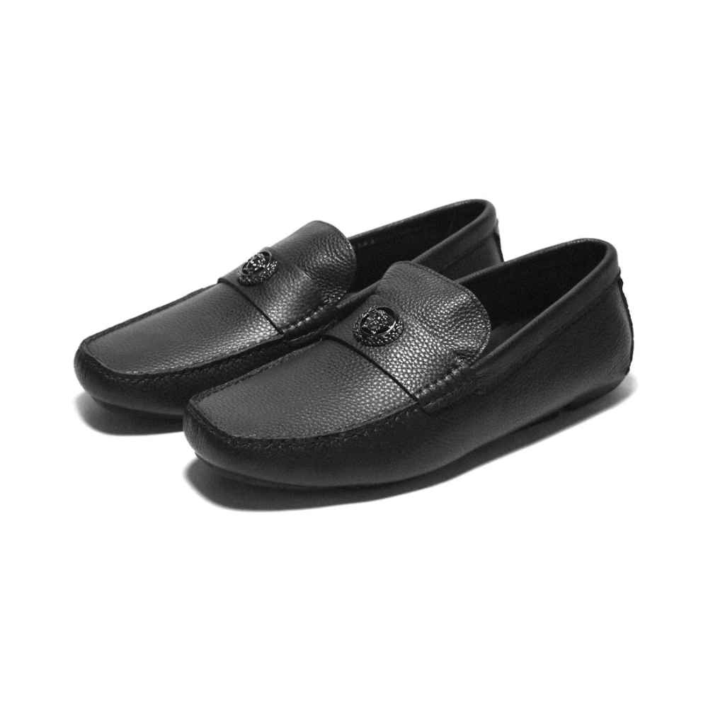 Versace Black Leather Premium Quality Loafers-thumb-0