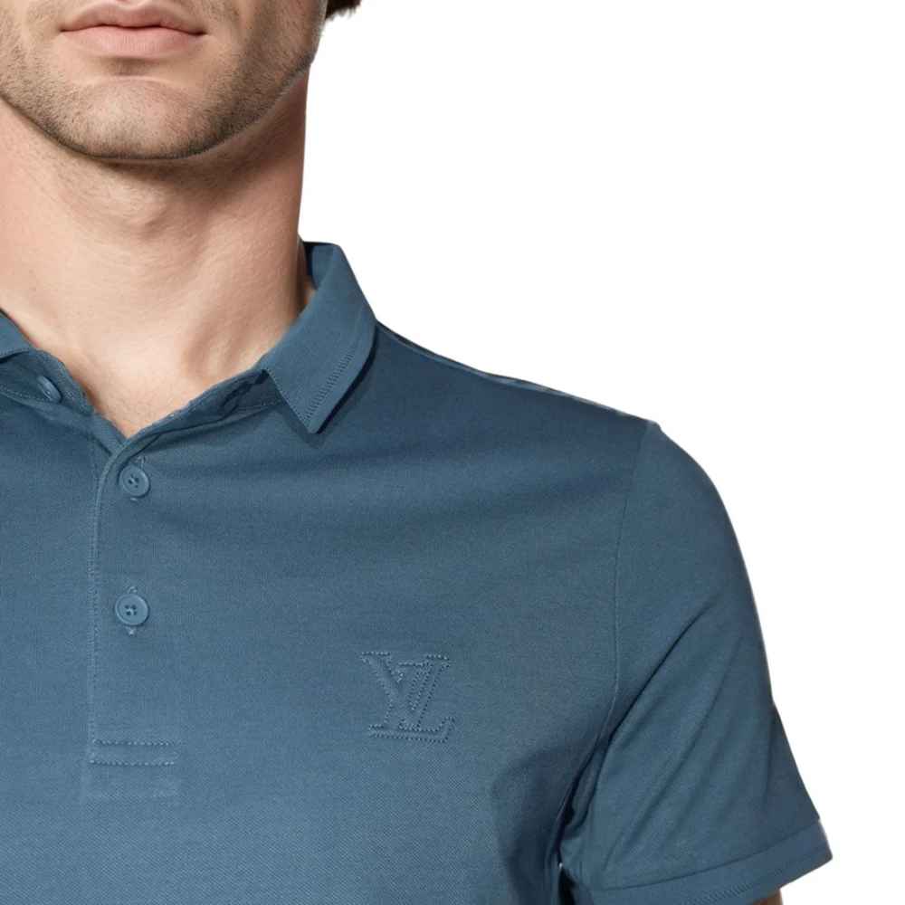 Louis Vuitton Embroidery Logo Blue Premium T-shirt-4