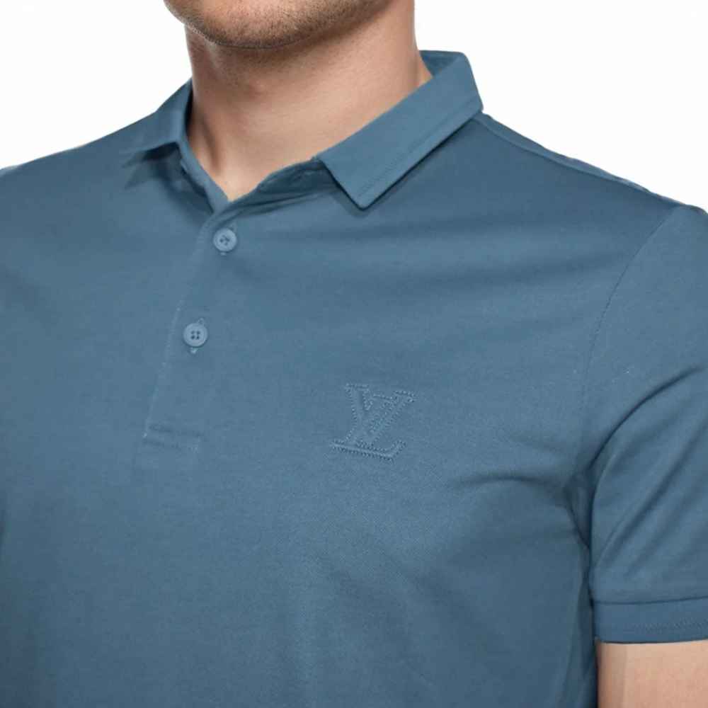 Louis Vuitton Embroidery Logo Blue Premium T-shirt-2