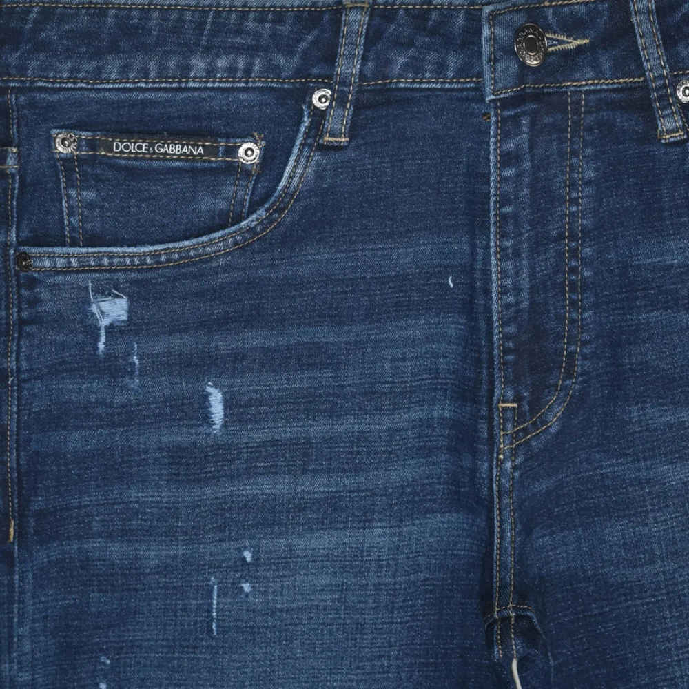 Dolce & Gabbana Dark Blue Ripped Denim Jeans-thumb-2