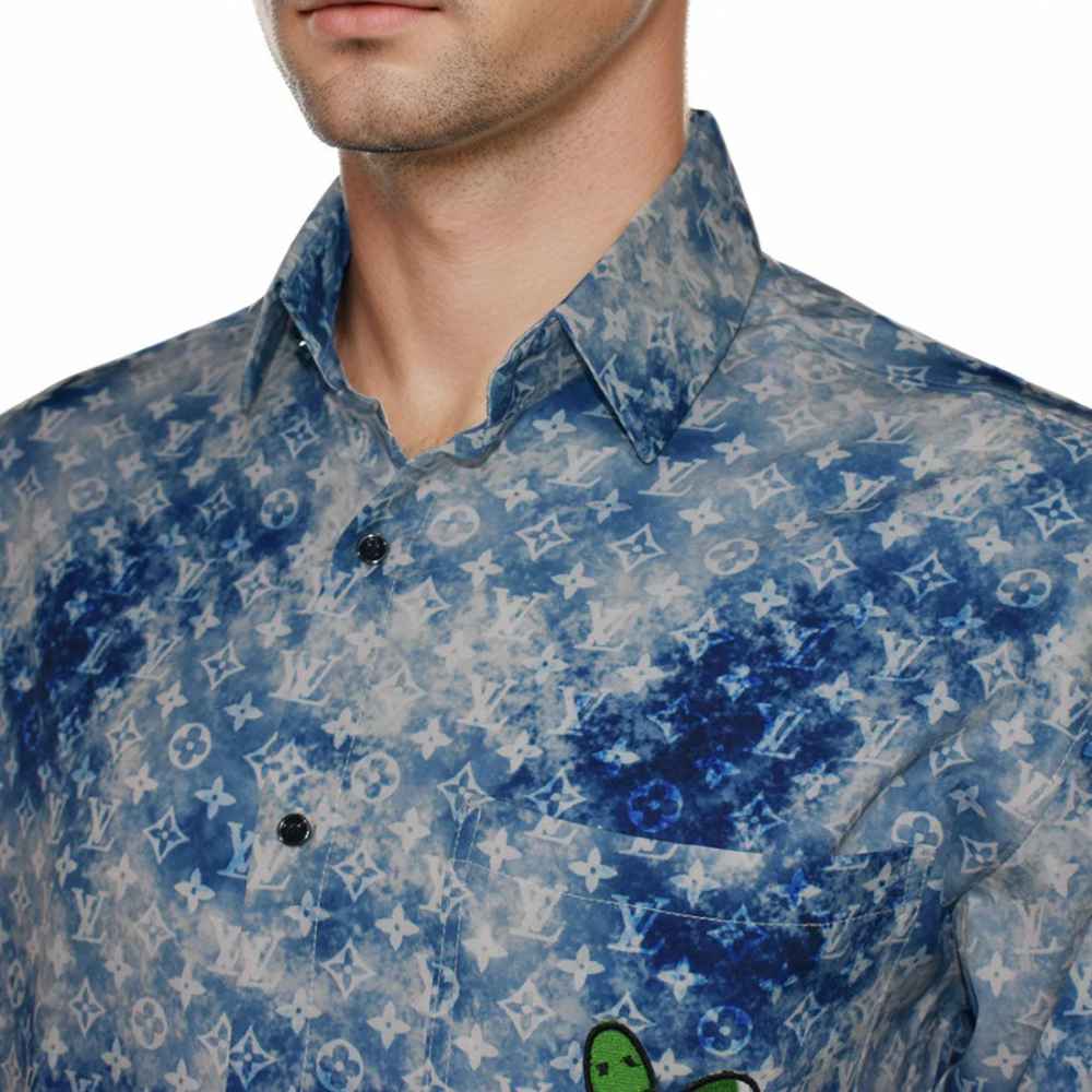 Louis Vuitton Blue Premium Quality Designer Shirt-2