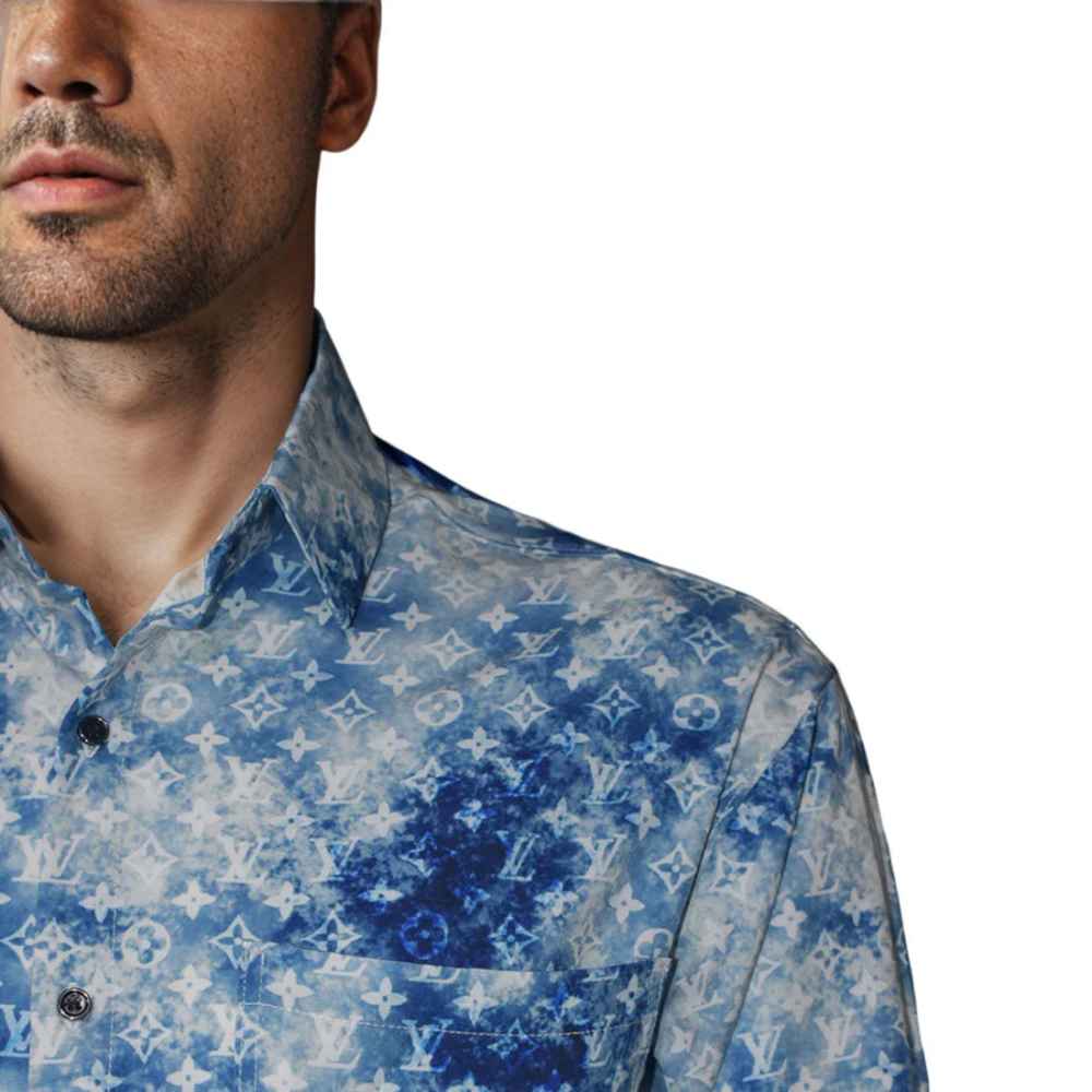 Louis Vuitton Blue Premium Quality Designer Shirt-5