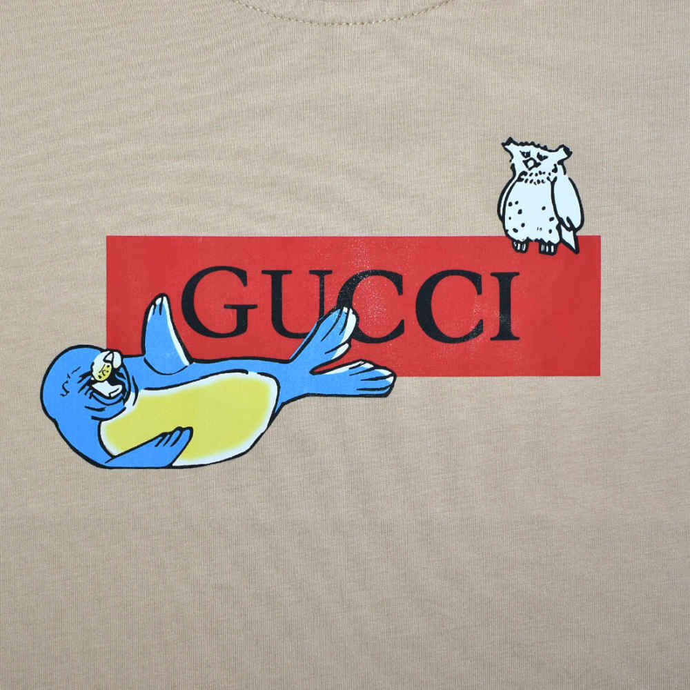 Gucci Baby Seal Print Brown Premium Kids T-shirt-3