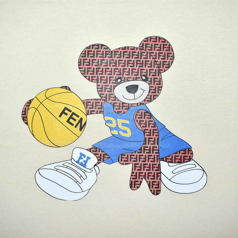 Fendi Basketball Teddy-Bear Cream Premium Kids T-shirt-thumb-3