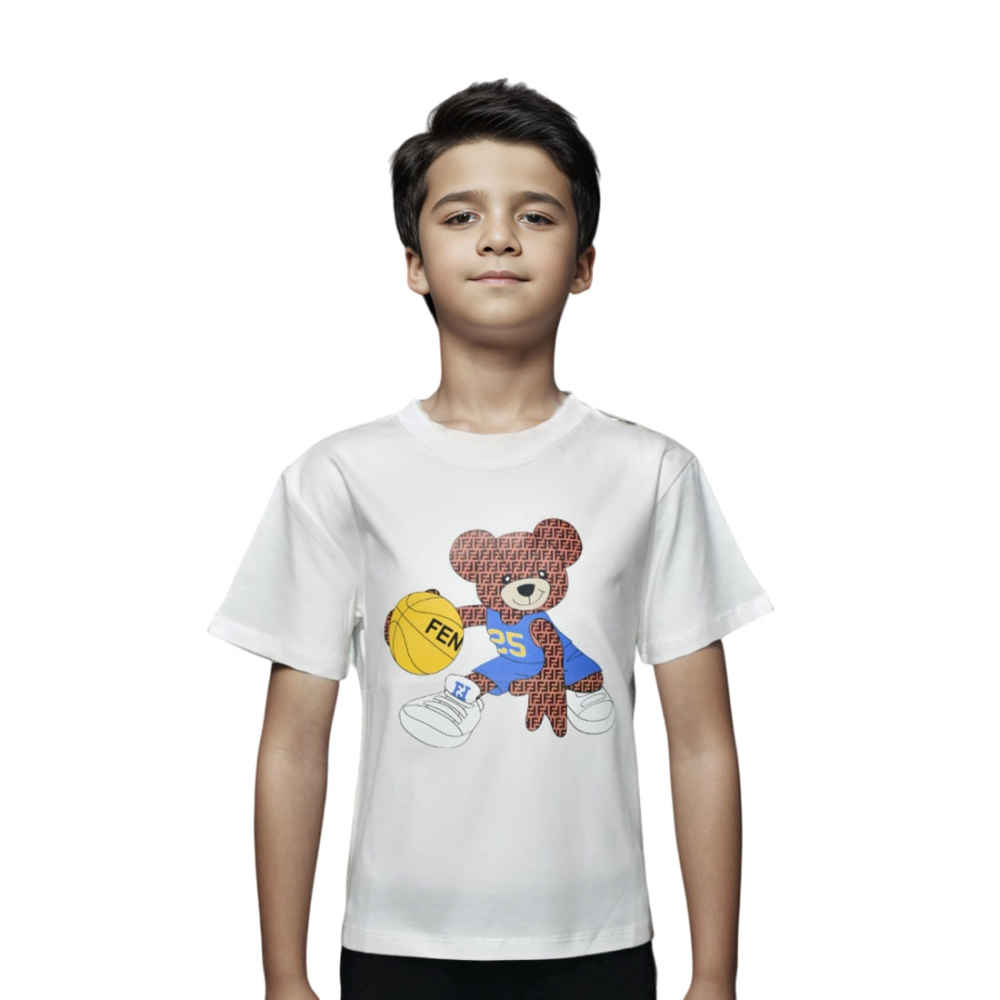 Fendi Basketball Teddy-Bear White Premium Kids T-shirt-thumb-0