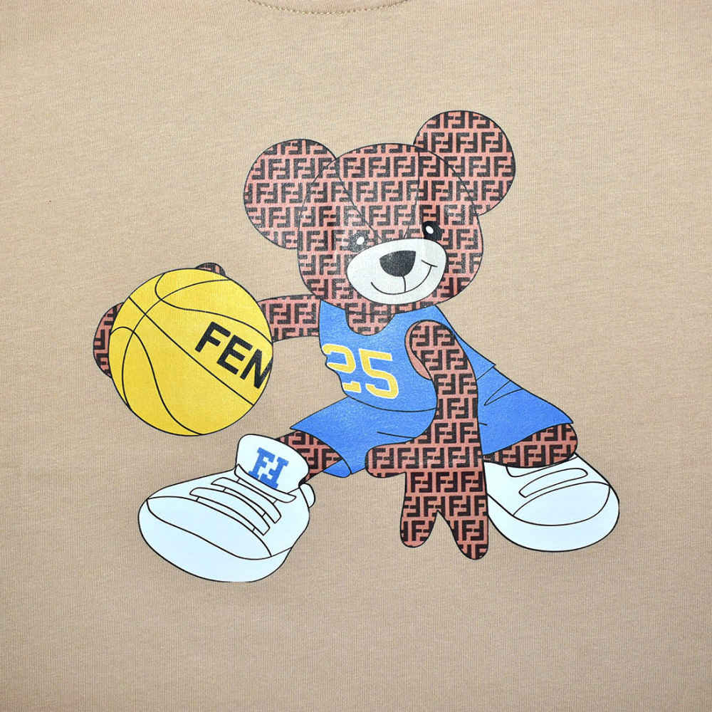Fendi Basketball Teddy-Bear Brown Premium Kids T-shirt-3
