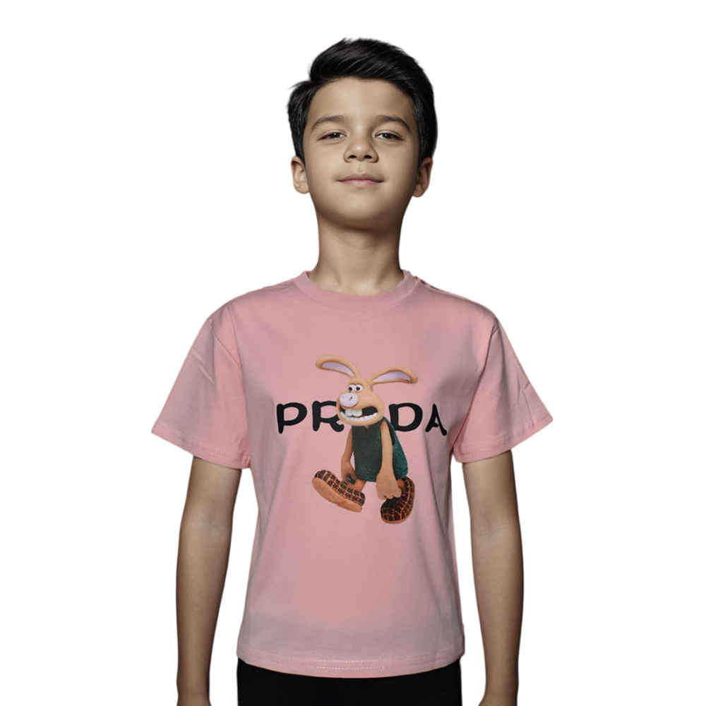 Prada Bunny Print Pink Premium Kids T-shirt-thumb-0