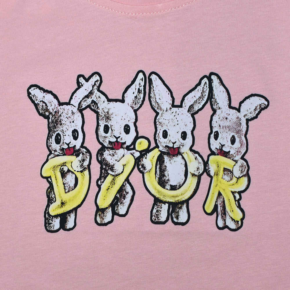 Dior Rabbit Print Pink Premium Kids T-shirt-3