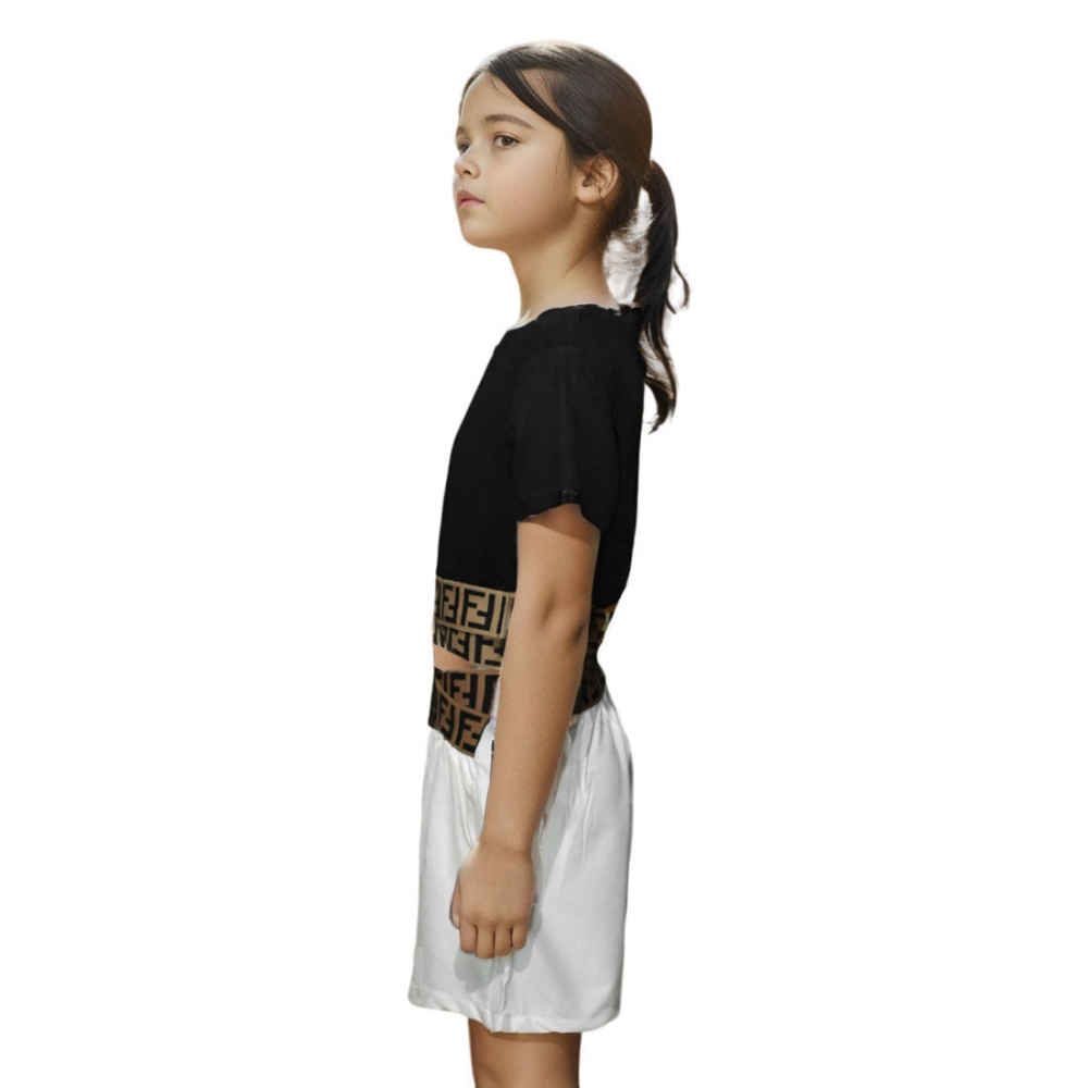 Fendi logo Printed Black Premium Girls Co-ord Set-thumb-2