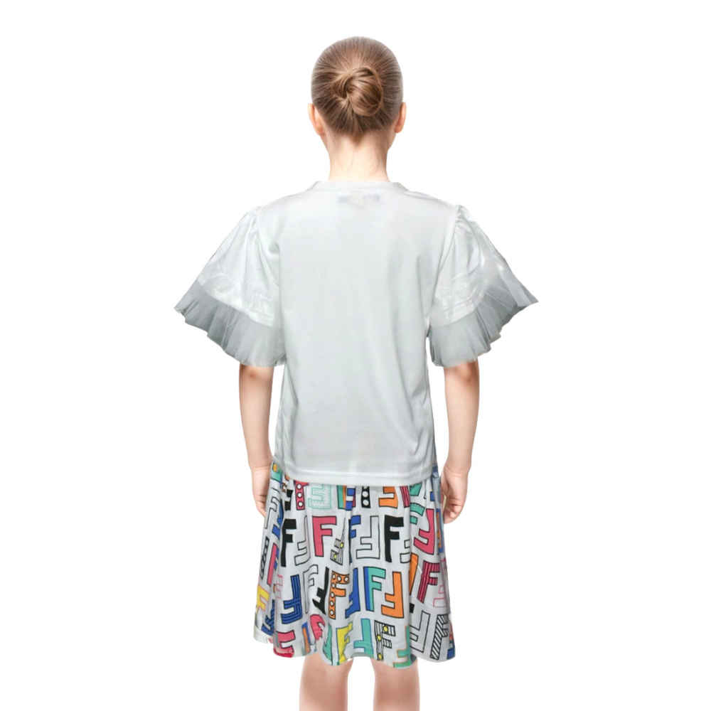 Fendi Printed White Premium Girls Co-ord Set-1