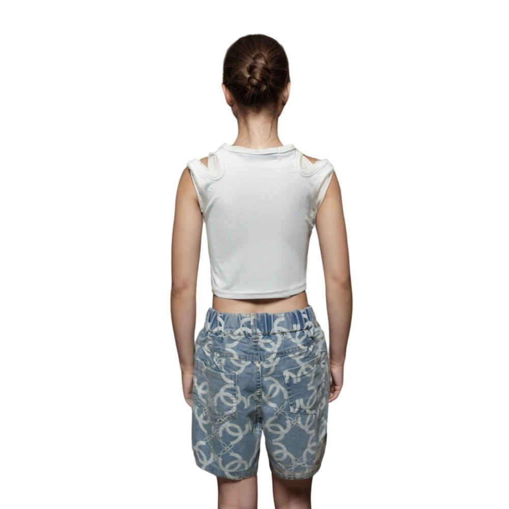 Chanel Embroidered logo White Premium Girls Co-ord Set-thumb-1