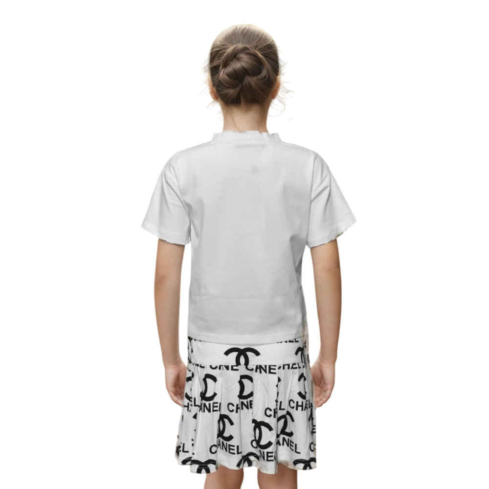 Chanel Embroidered logo White Premium Girls Co-ord Set-thumb-1