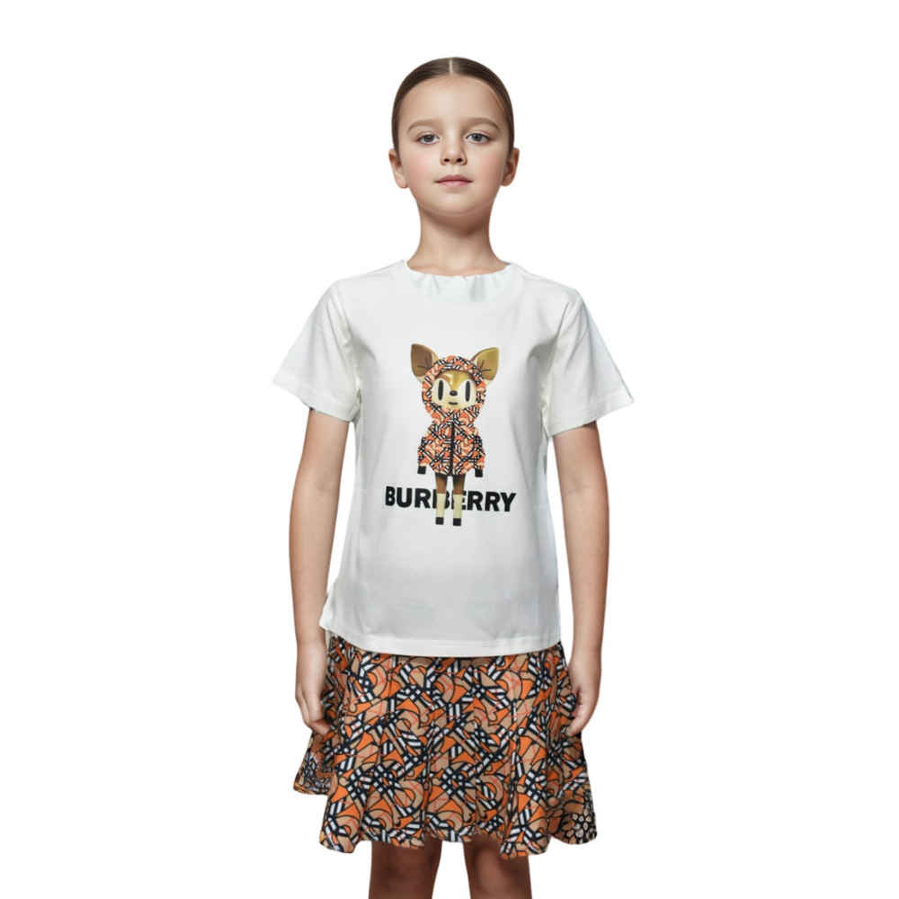 Burberry Round-Neck White Premium Girls Co-ord Set-thumb-0