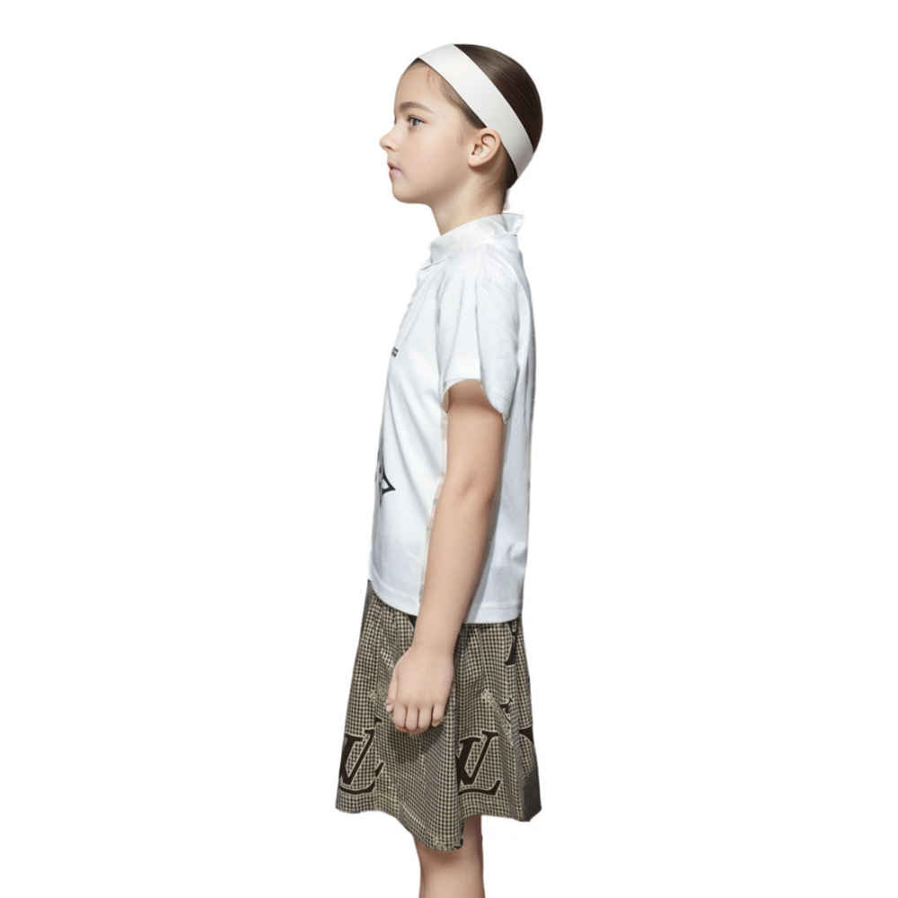 Louis Vuitton logo Print White Premium Girls Co-ord Set-thumb-2