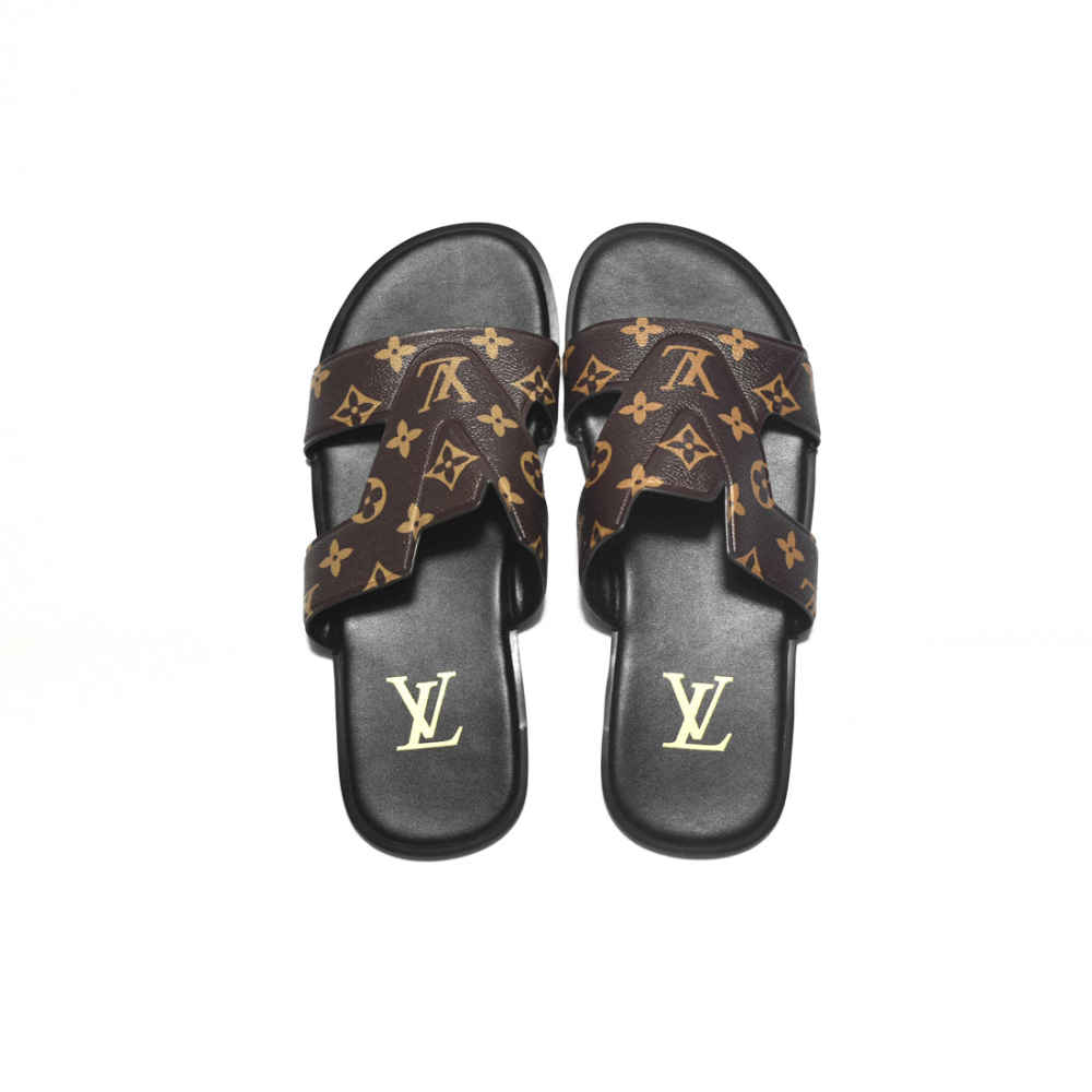 Louis Vuitton Brown & Black Premium Quality Men's Flip-flops-3