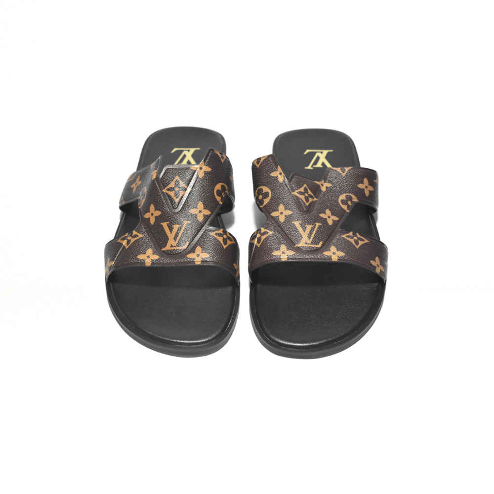 Louis Vuitton Brown & Black Premium Quality Men's Flip-flops-4