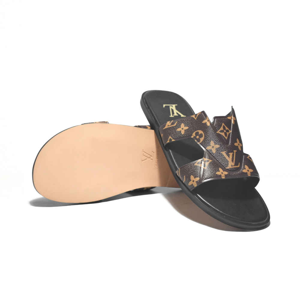 Louis Vuitton Brown & Black Premium Quality Men's Flip-flops-6