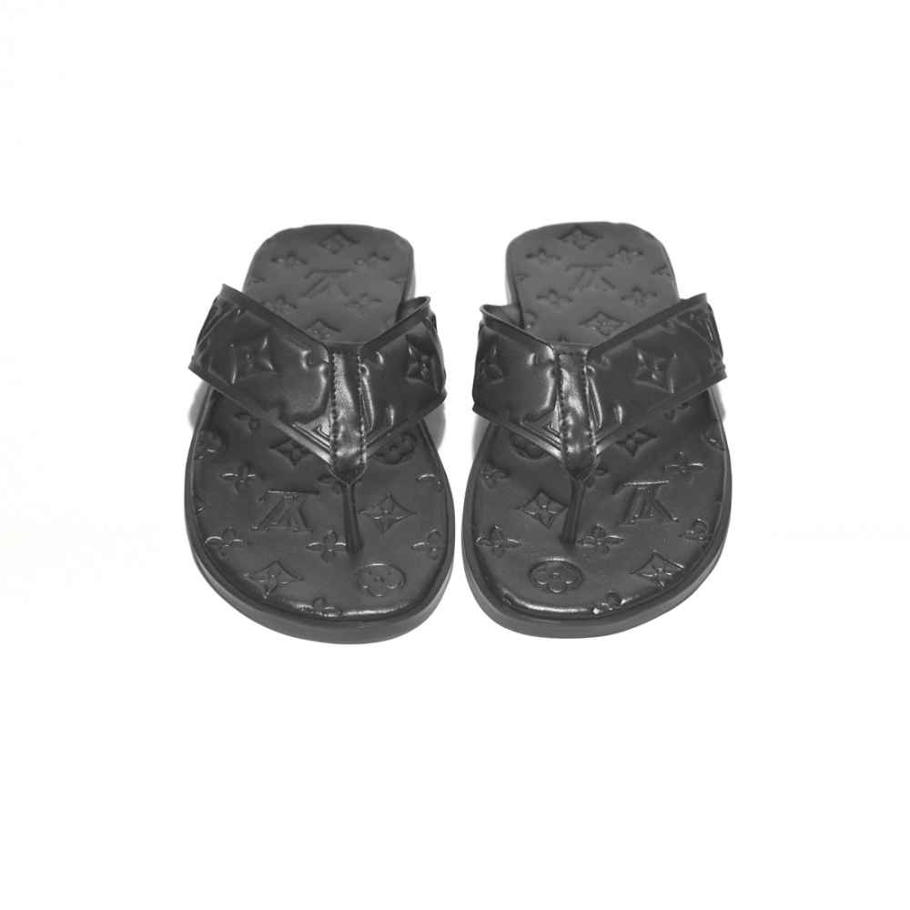 Louis Vuitton Black Premium Leather Mens Flip-flops-3