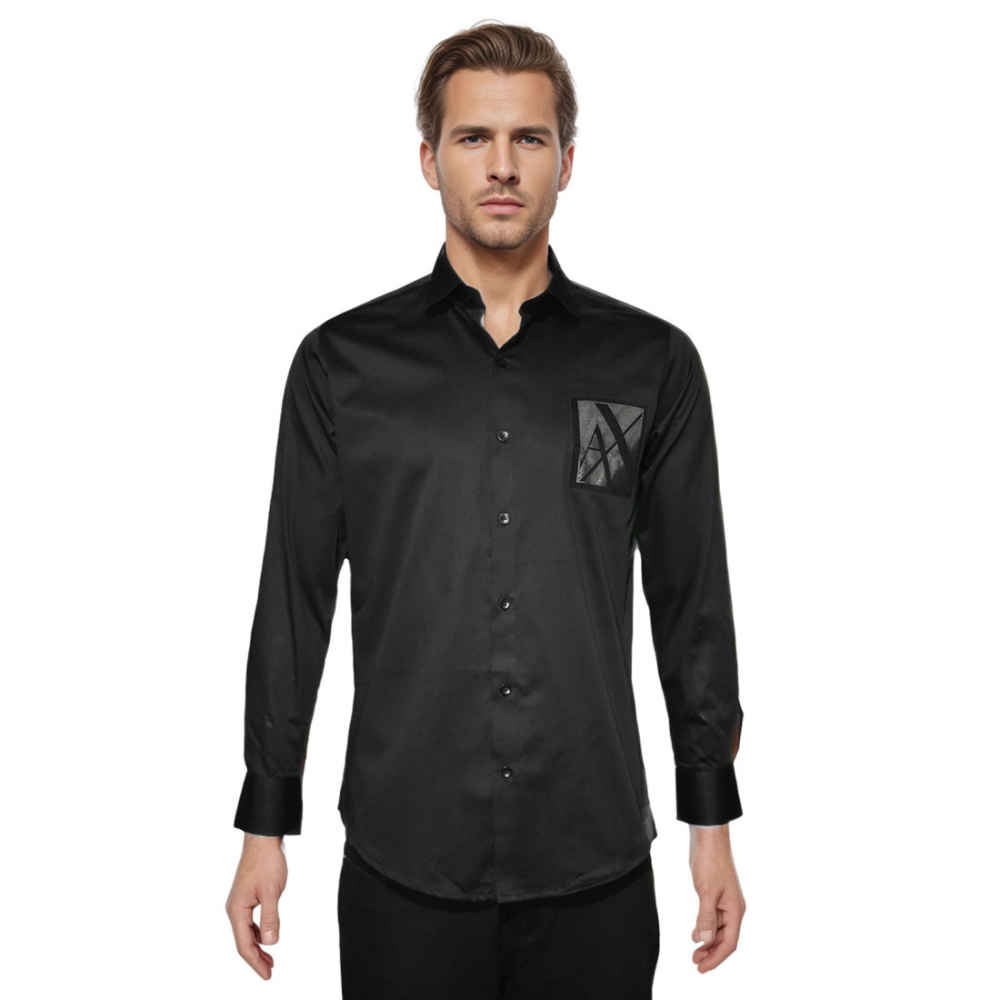 Armani Exchange Black Premium Pocket Logo Shirt-thumb-6