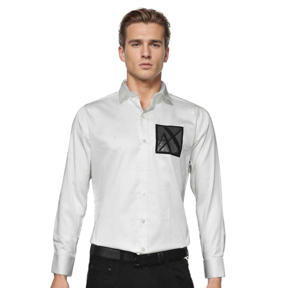 Armani Exchange White Premium Pocket Logo Shirt-thumb-0