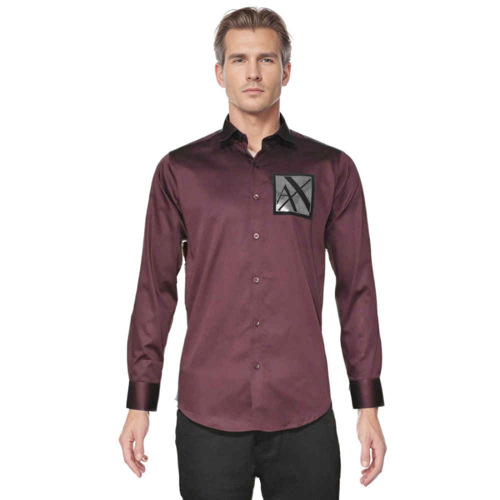 Armani Exchange Wine Premium Pocket Logo Shirt-6