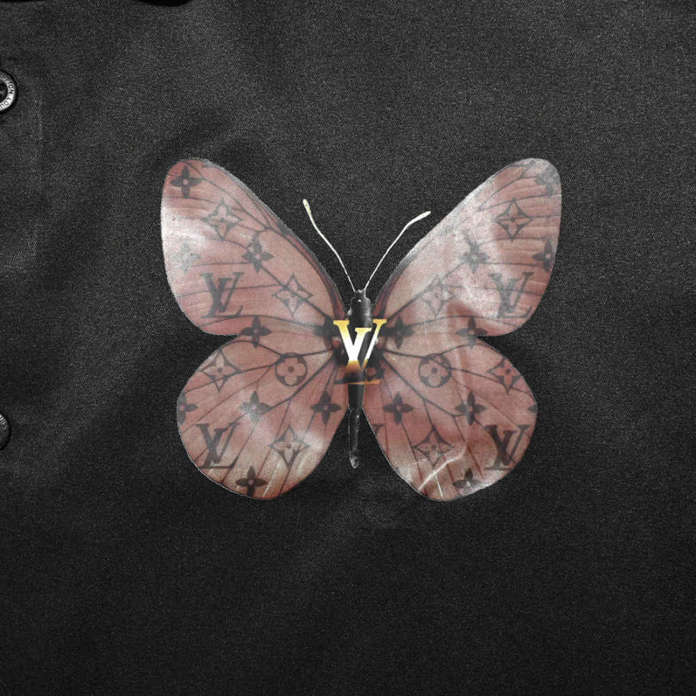 Louis Vuitton Butterfly Print on Pocket Black Premium Shirt-3