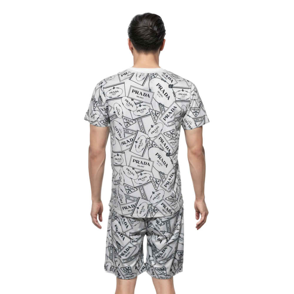 Prada White Premium Quality Short Sleeve Shirt & Shorts Combo-1