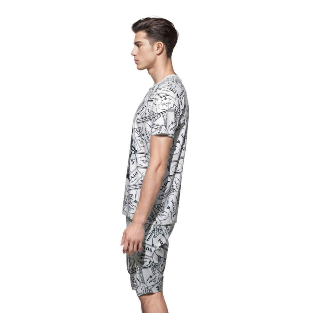 Prada White Premium Quality Short Sleeve Shirt & Shorts Combo-2