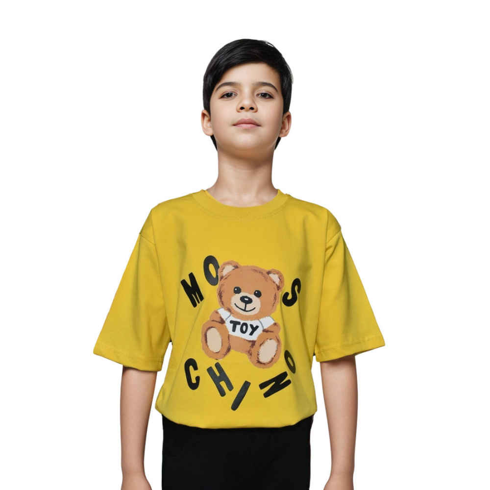 Moschino Yellow Teddy Print Premium Kids T-shirt-thumb-1