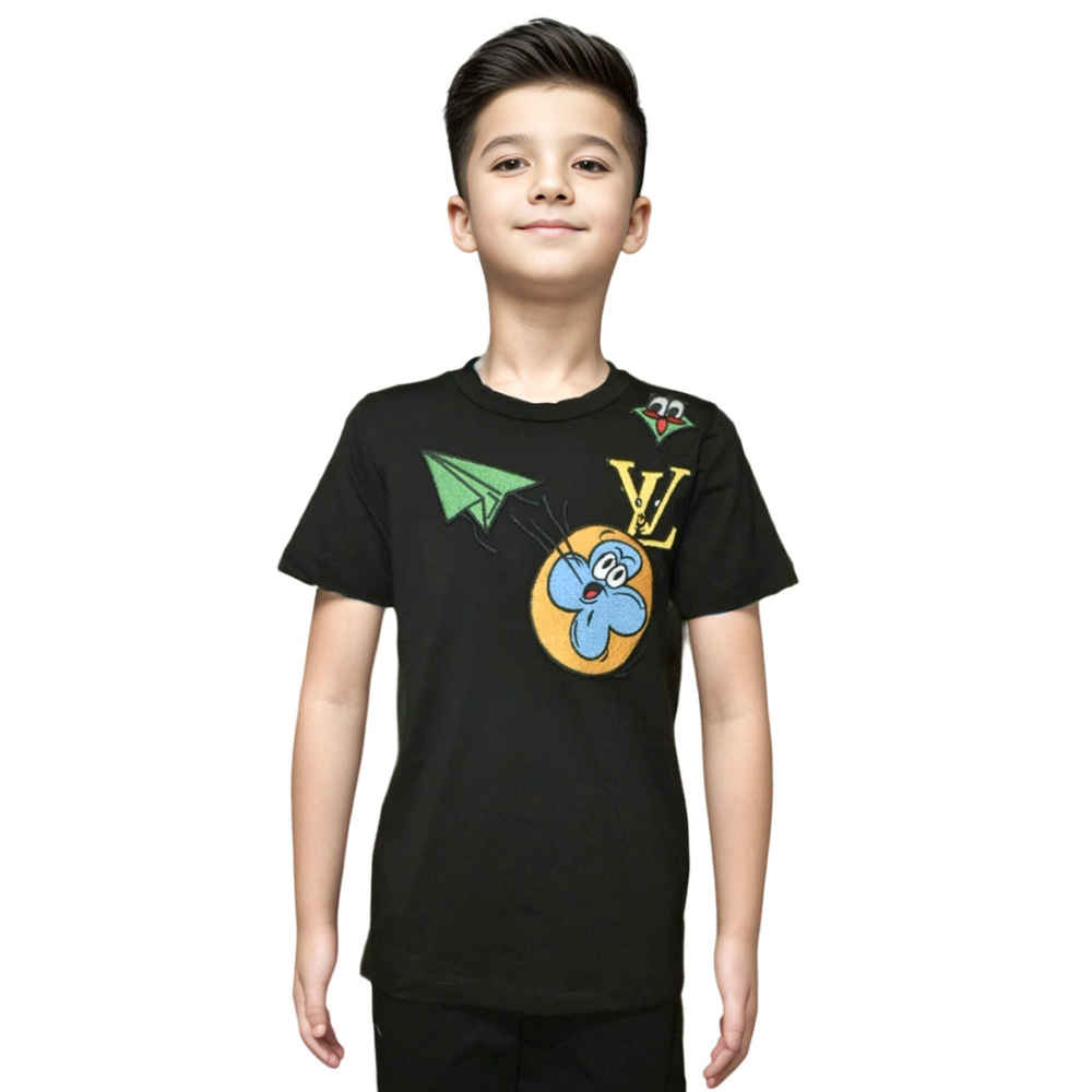 Louis Vuitton Black Embroidery Design Kids T-shirt-thumb-0
