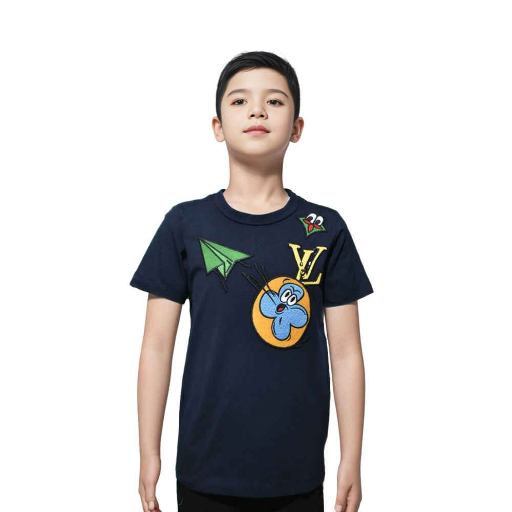 Louis Vuitton Dark Blue Embroidery Design Kids T-shirt-thumb-0