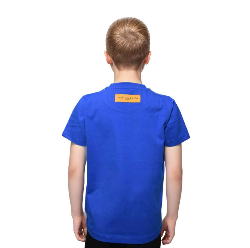 Louis Vuitton Blue Embroidery Design Kids T-shirt-thumb-1
