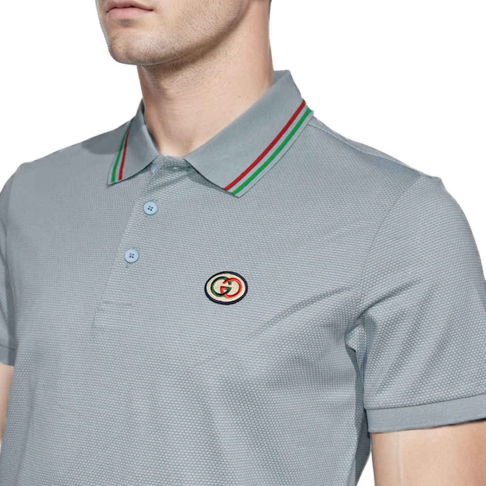 Gucci Light Blue Premium logo Embroidered T-shirt-3