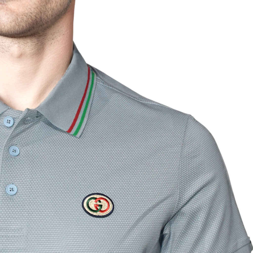 Gucci Light Blue Premium logo Embroidered T-shirt-4