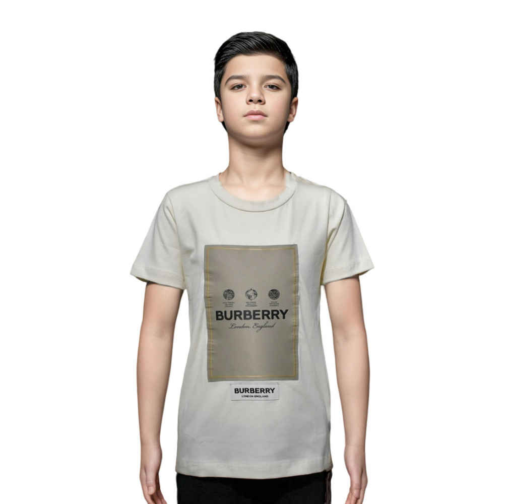 Burberry Label Print Cream Premium Kids T-shirt-thumb-0
