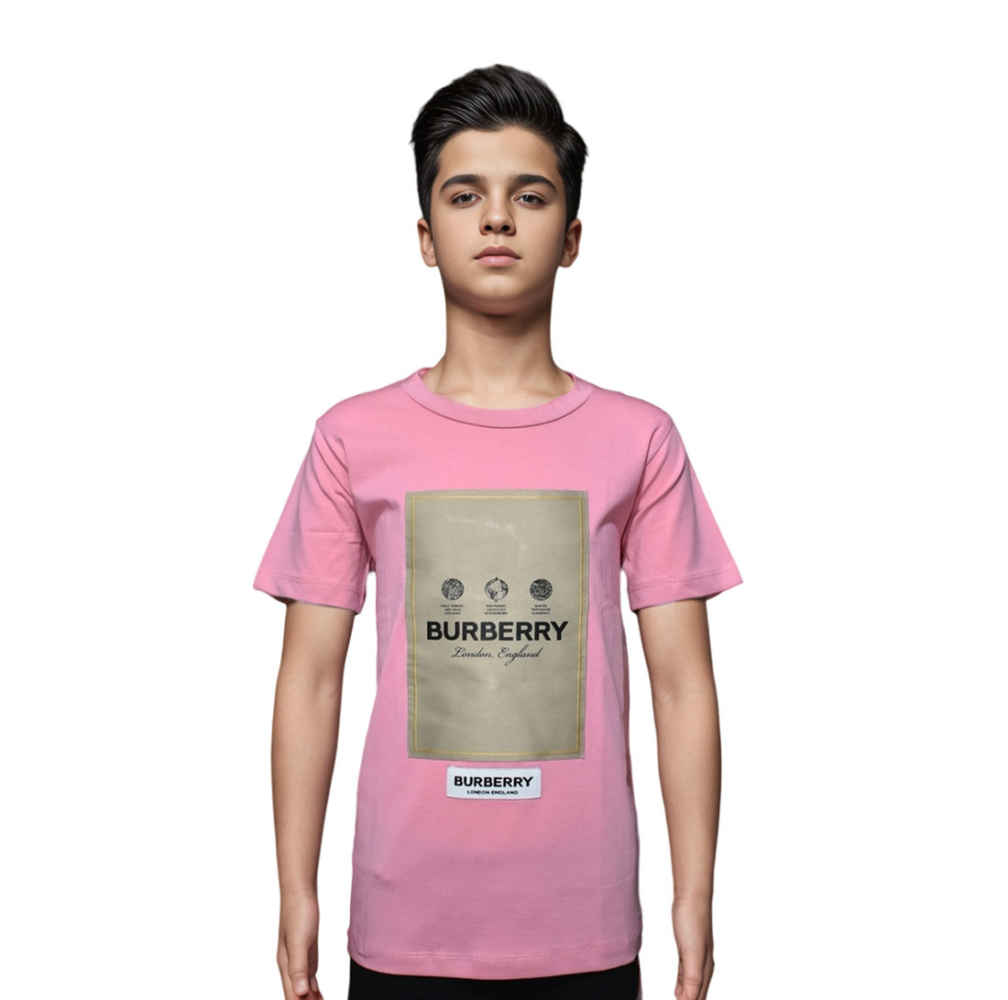 Burberry Label Print Pink Premium Kids T-shirt-thumb-0