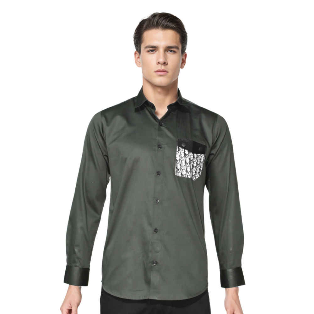 Dior Green Oblique Pattern Pocket Logo Shirt-7