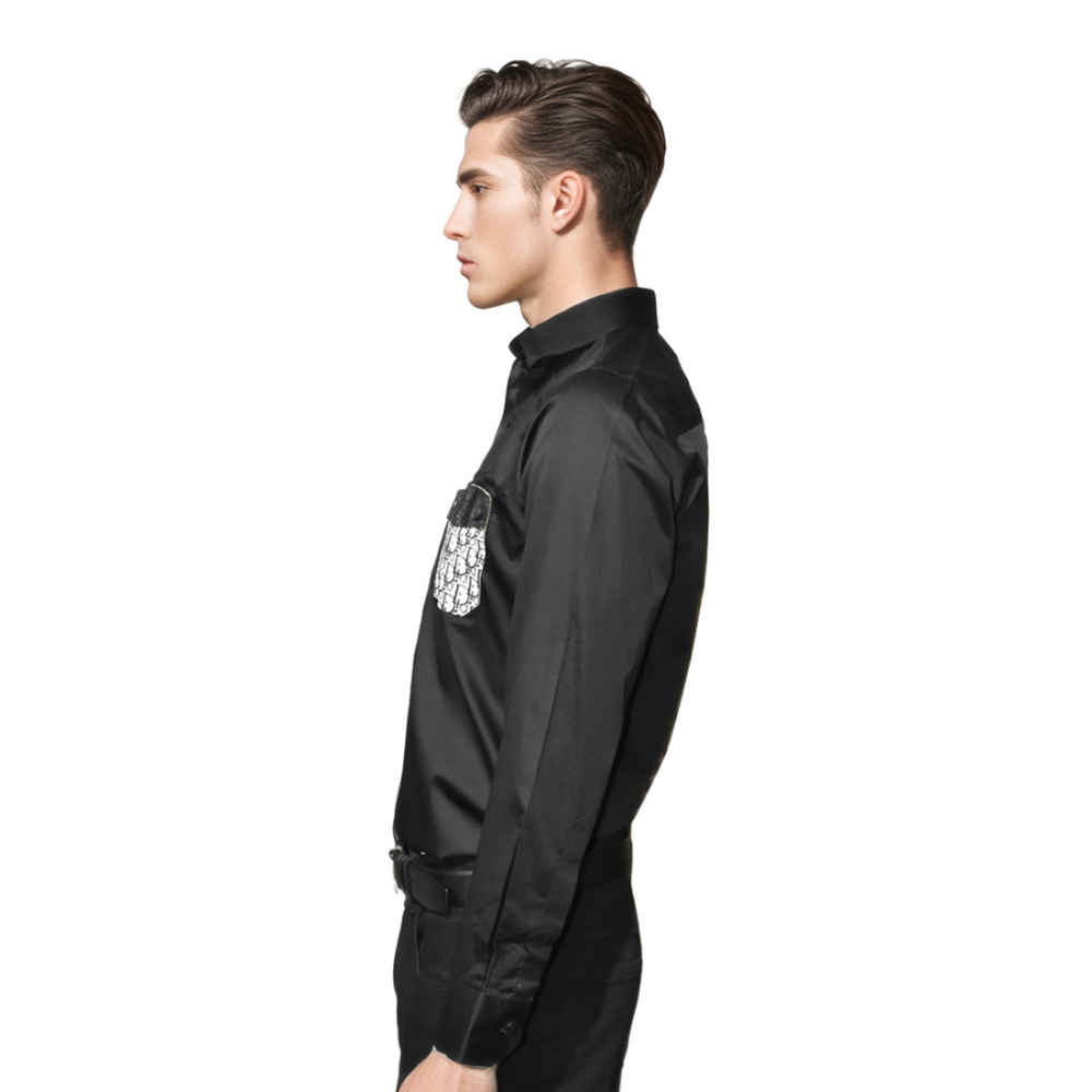 Dior Black Oblique Pattern Pocket Logo Shirt-2