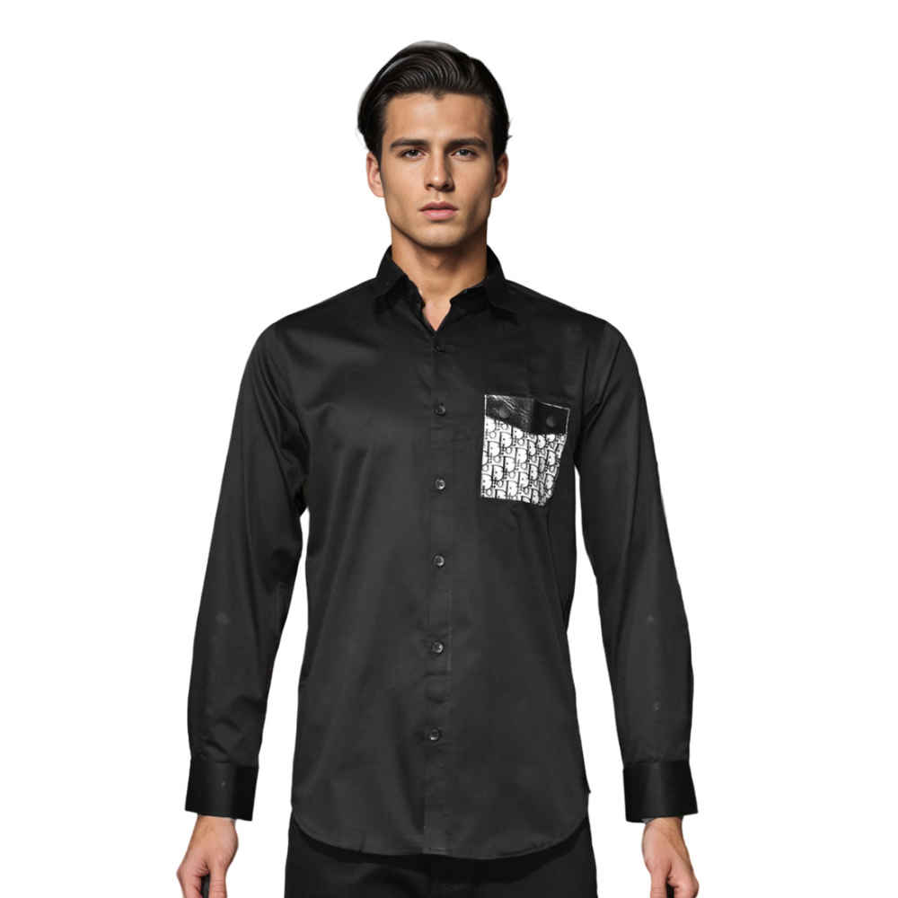Dior Black Oblique Pattern Pocket Logo Shirt-7