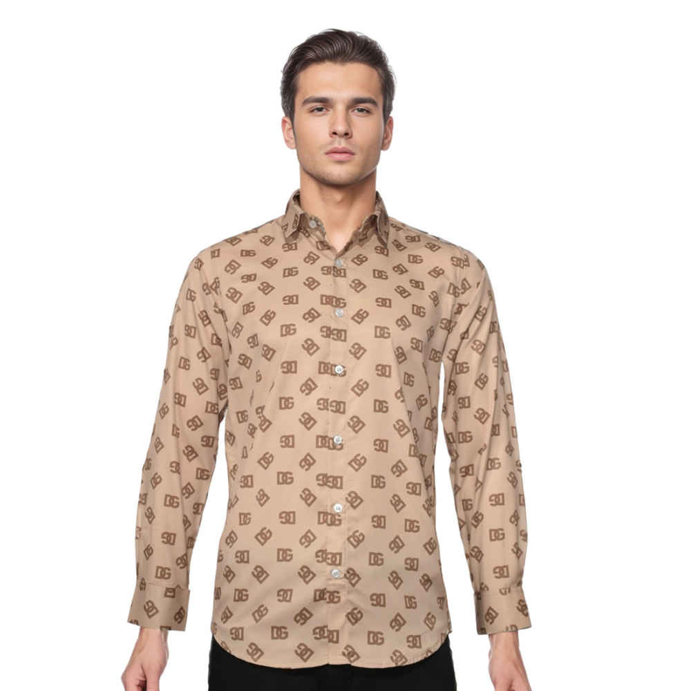 Dolce & Gabbana All-Over Logo Print Brown Premium Shirt-6