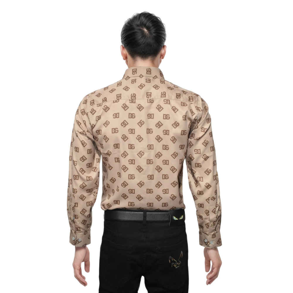 Dolce & Gabbana All-Over Logo Print Brown Premium Shirt-1