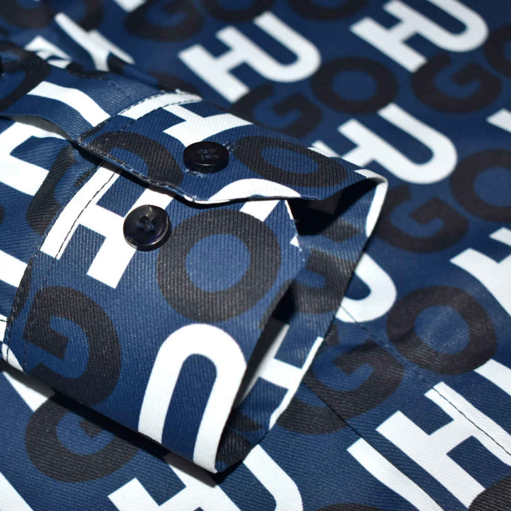 Hugo Boss All-Over Logo Print Blue Premium Shirt-5