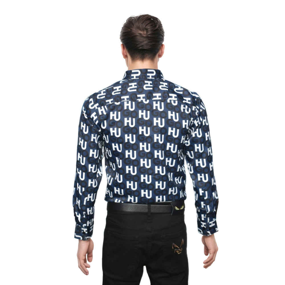 Hugo Boss All-Over Logo Print Blue Premium Shirt-1