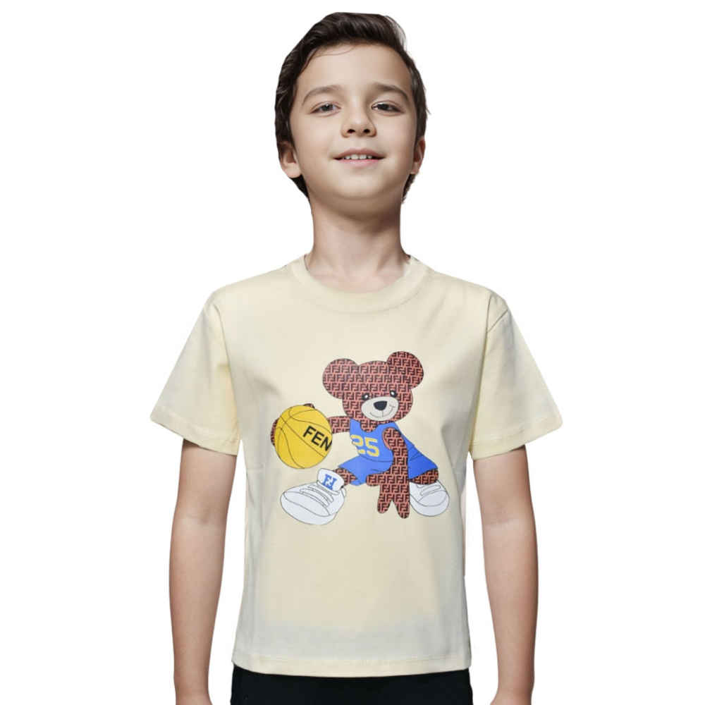 Fendi Basketball Teddy-Bear Cream Premium Kids T-shirt-thumb-0