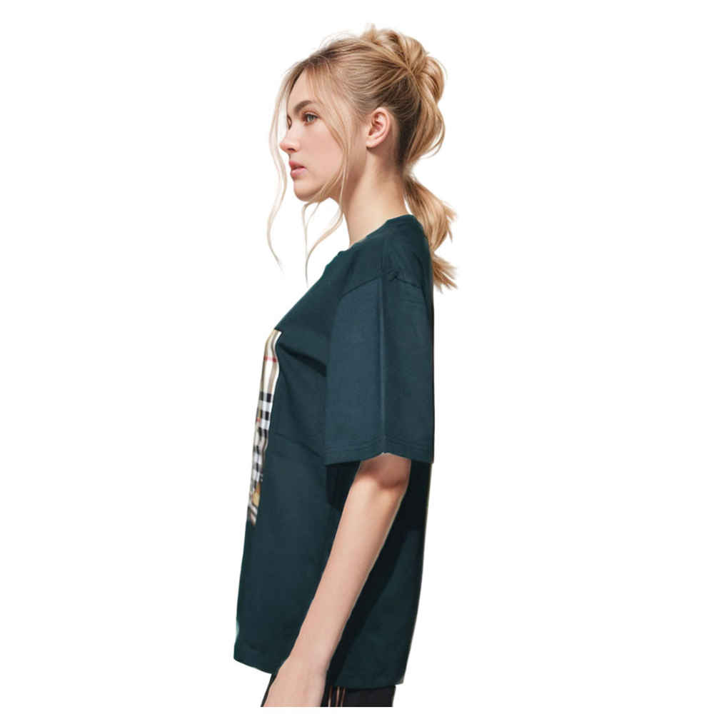 Burberry Teddy Print Dark Green Women Overized T-shirt-2