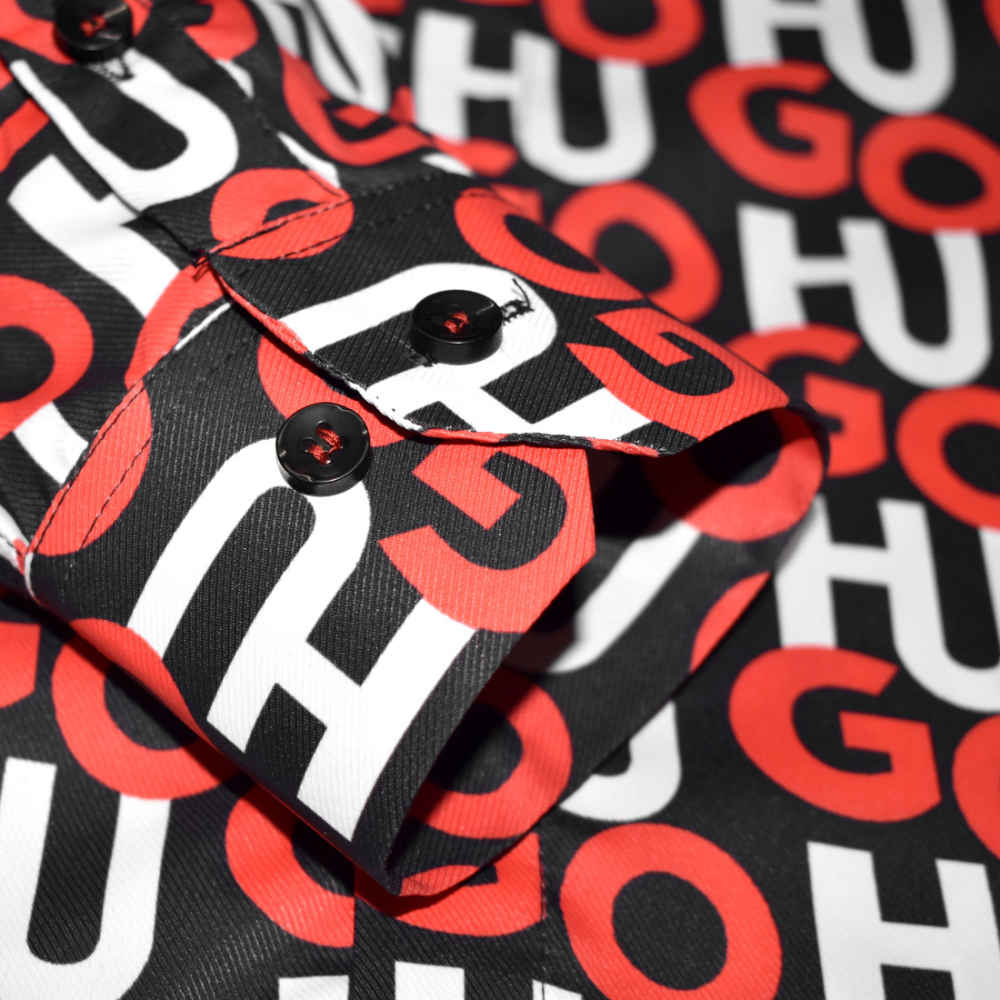 Hugo Boss All-Over Logo Print Red & Black Premium Shirt-thumb-5
