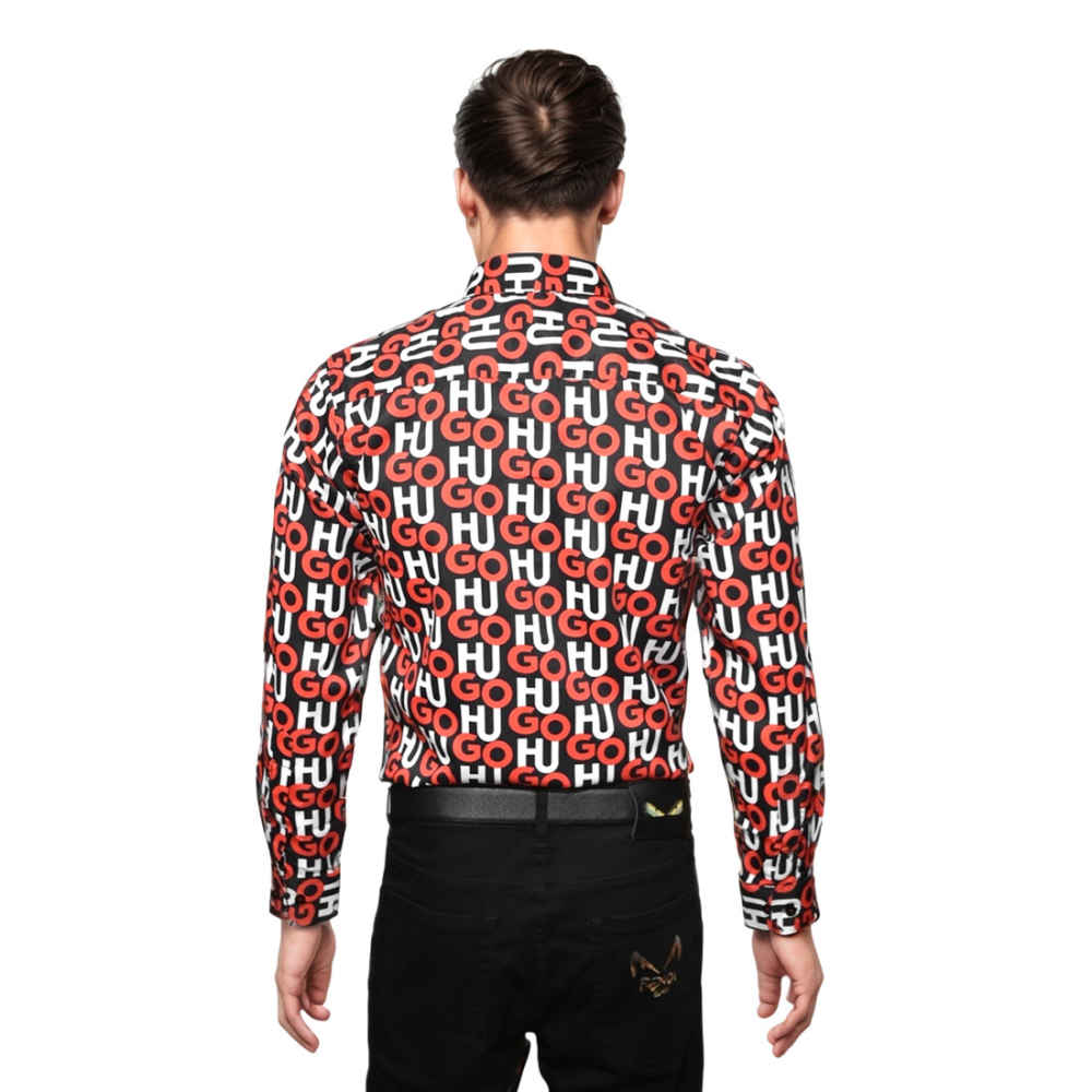 Hugo Boss All-Over Logo Print Red & Black Premium Shirt-thumb-1