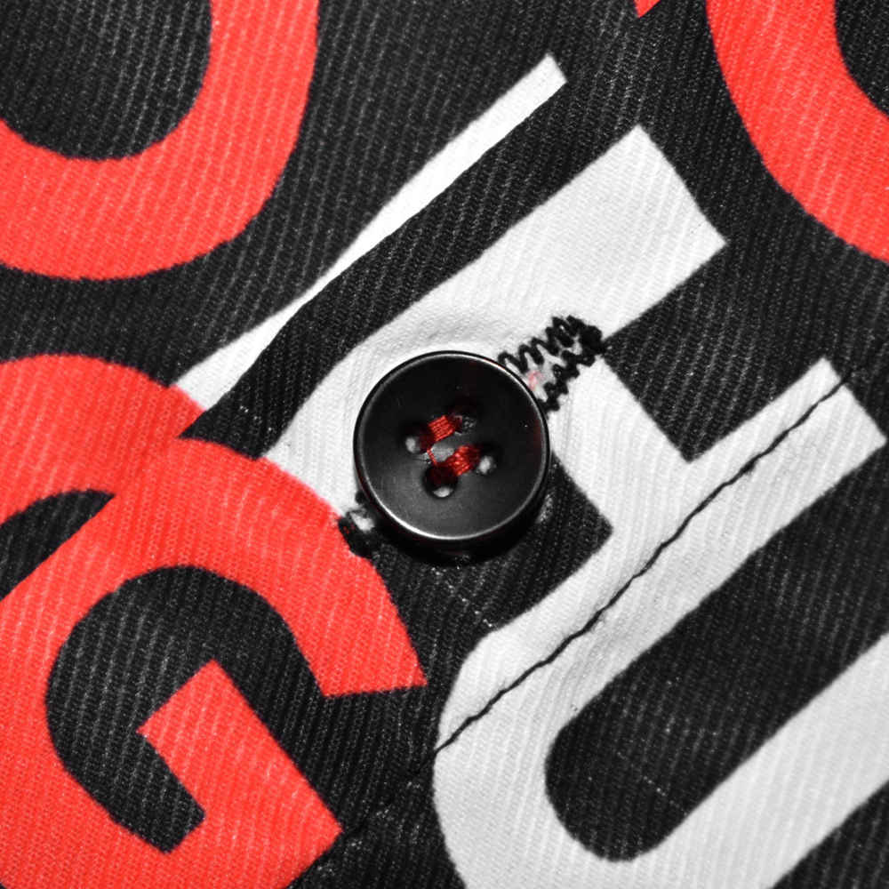 Hugo Boss All-Over Logo Print Red & Black Premium Shirt-thumb-4