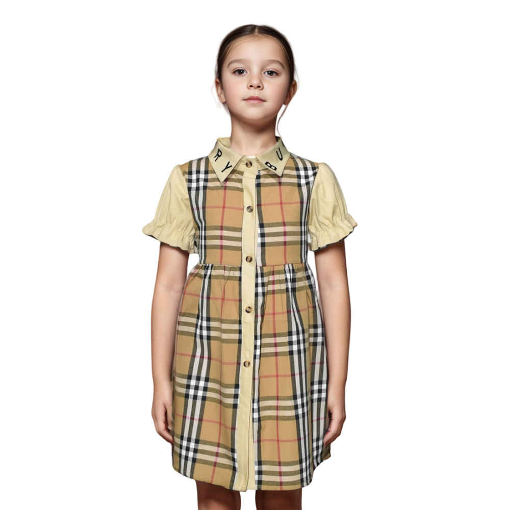 Burberry Mustard Premium Girls Dress-thumb-0